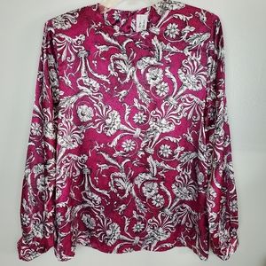 Vintage New Editions Damask Cottagecore Peasant Top Sz M/L Shoulder Pads Vtg